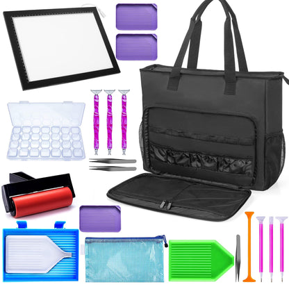 TORIBIO Diamond Painting Storage Bag for A3 Light Pad,Diamond Painting Carrying Case,with Extra Pocket for Diamond Art Supplies,Black,Bag Only