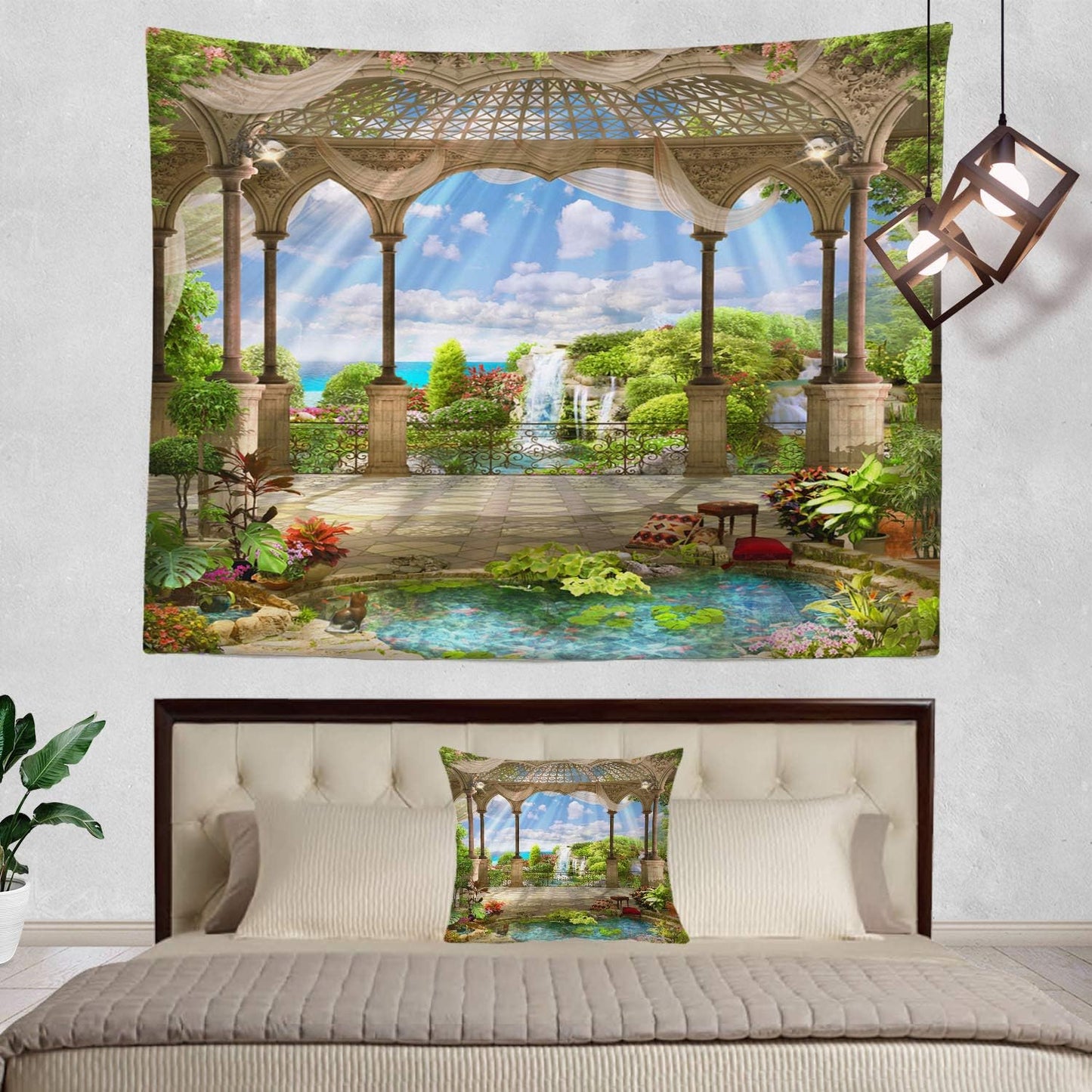 Shrahala Beautiful Tapestry, Waterfall Nature Scenery Landscape Wall Hanging (51.2 x 59.1 Inches, Green)