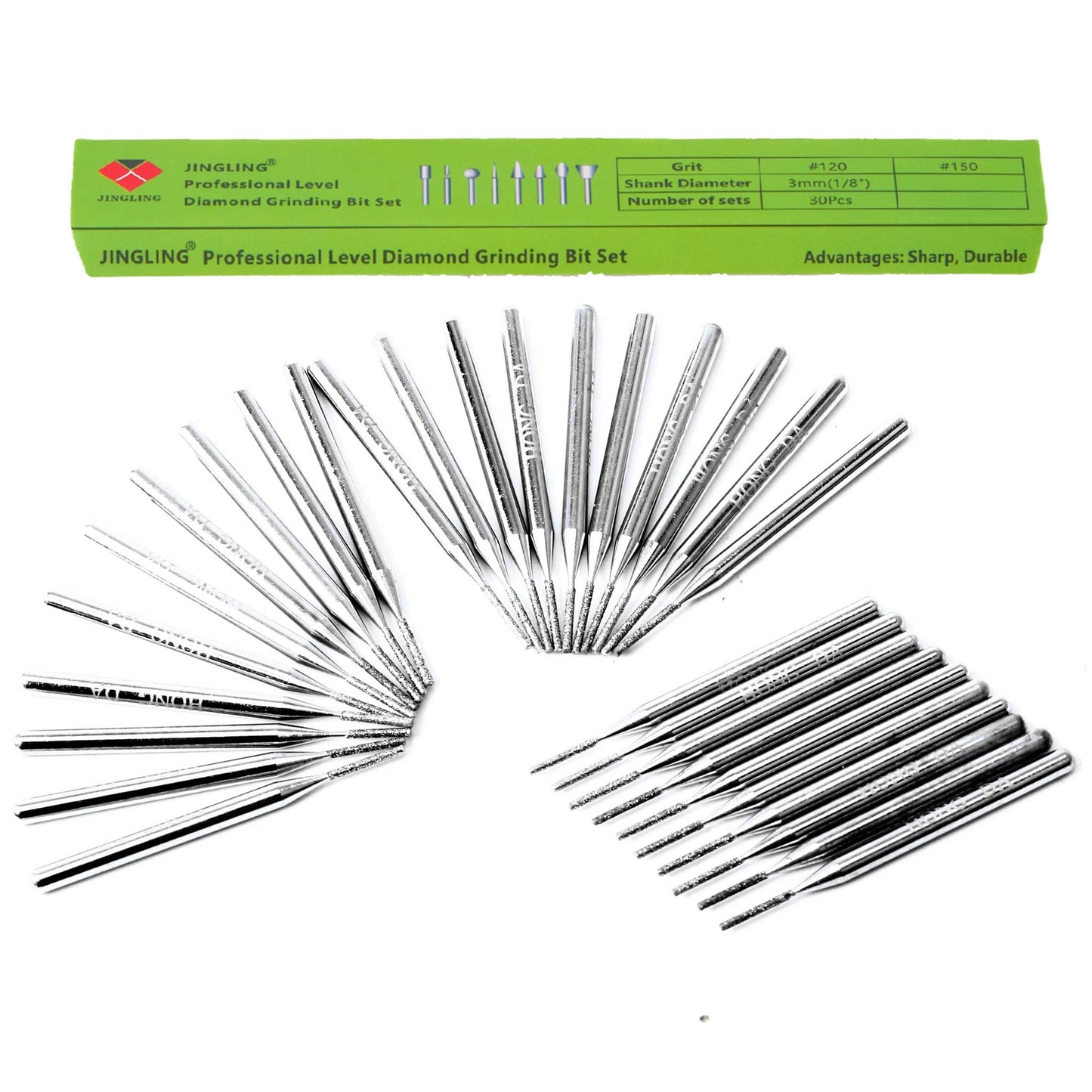 JINGLING 30 Pcs 1mm Diamond Drill Bits for Stone Ceramic Glass Lapidary Supplies 1/8 inch Shank for Dremel Tool Jewelry Making Kit
