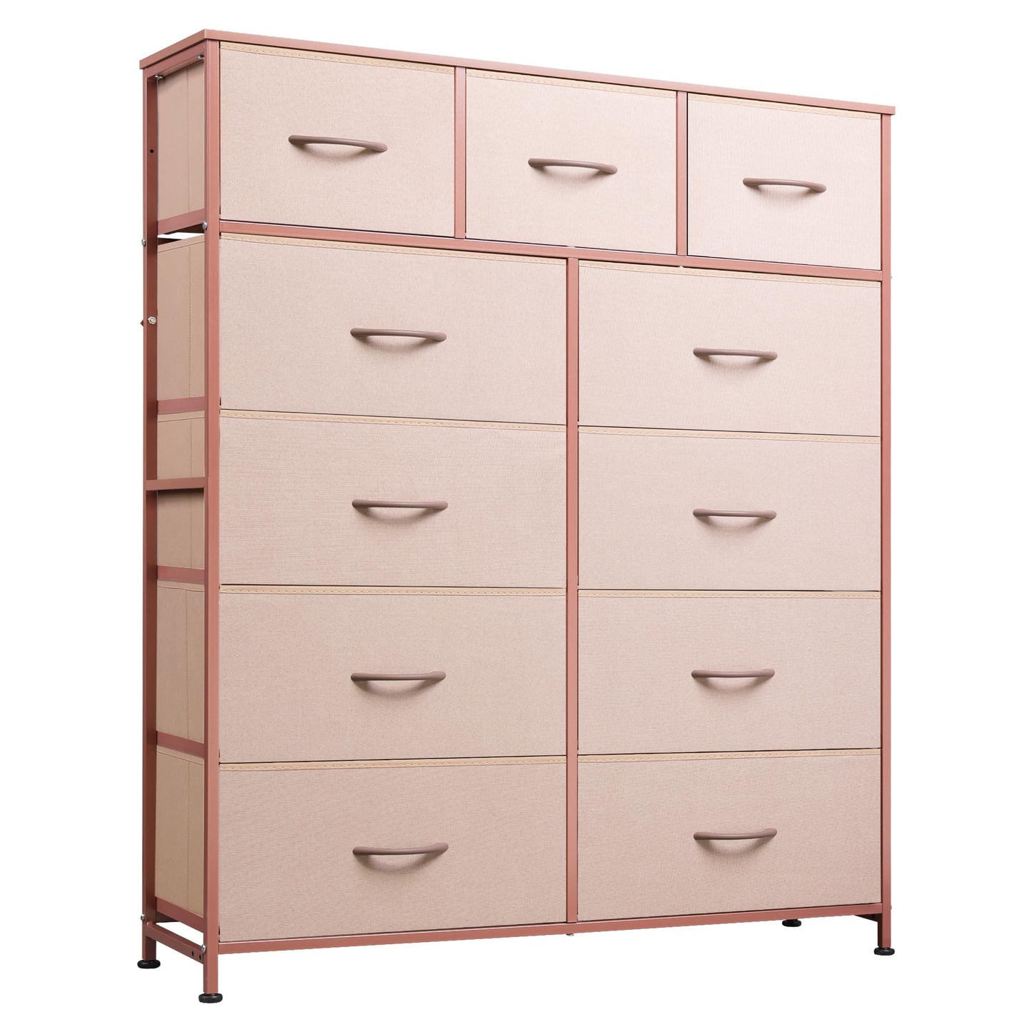 WLIVE Tall Dresser for Bedroom, Fabric Dresser Storage Tower, Chest of Drawers Organizer Unit with 11 Drawers, Storage Cabinet, Hallway, Closets, Steel Frame, Wood Top, Pink