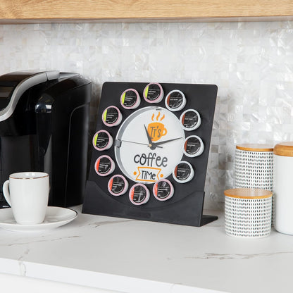 Mind Reader Single Serve Coffee Pod Clock, 12 Pod Capacity, Black Countertop or Wall Mount, 12.5" L x 4.25" W x 12.25" H