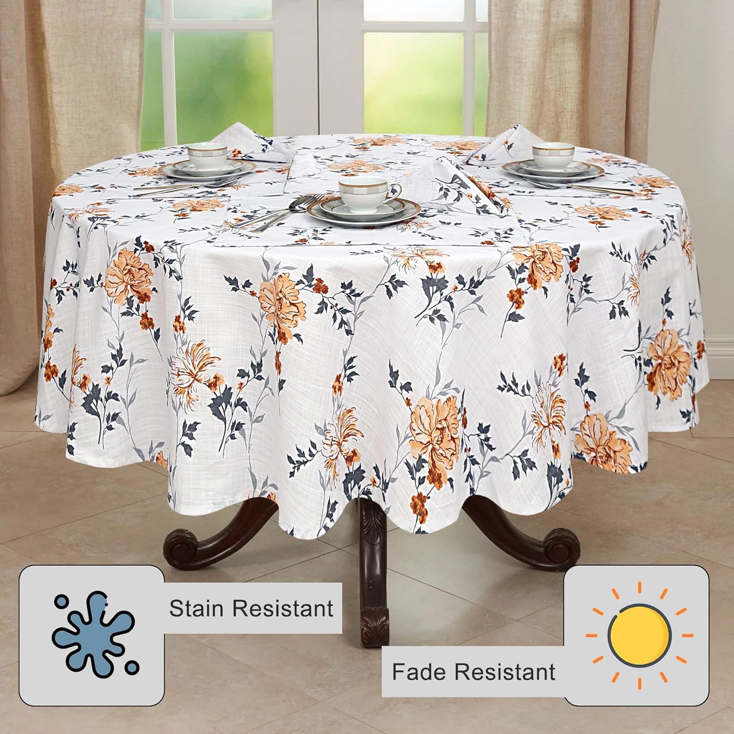 RUVANTI Round Tablecloth 70 Inch, 100% Cotton Stain Resistant Washable for Kitchen, Dining, Parties