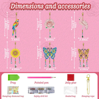 Leatrice 6PCS Spring Diamond Art Kits Suncatcher Small Diamond Painting Set DIY Crafts Hanging for Home Decro Double Sided Crystal Rhinestone Decorations