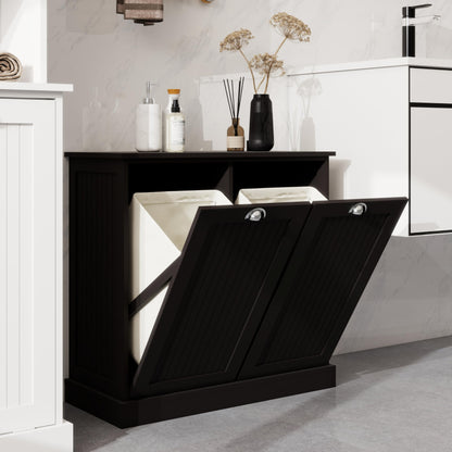 Gecheer Two-Compartment Tilt-Out Laundry Sorter Cabinet - Organized and Easy to Clean Modern Bathroom Storage Cabinet, Bathroom Shelf, Freestanding Cupboard for Living Room LYKW1120139082
