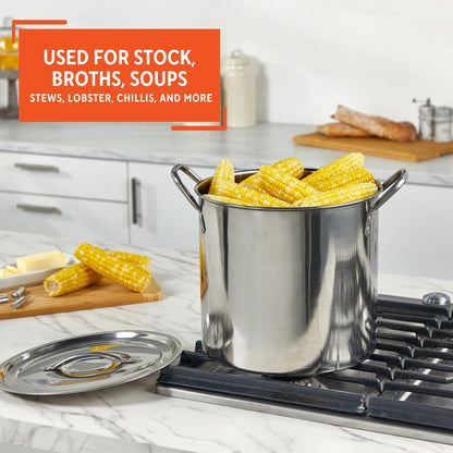 IMUSA 16Qt Stainless Steel Stock Pot with Lid, Large Cooking Pot for Soups, Boiling Seafood, Pasta, Stews, and Family Meals