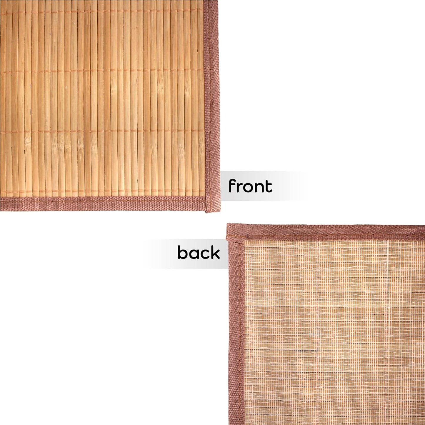 2 BambooMN Natural Slat Bamboo Table Runner with Fabric Border, Home Decor - Brown with Brown Border - Piece