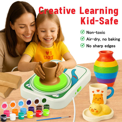 ROHSCE Pottery Wheel for Kids, Dinosaur Theme Pottery Studio Kit, Arts and Crafts for Boys and Girls Ages 5-12, Creative Holiday Gift with Non-Toxic Clay