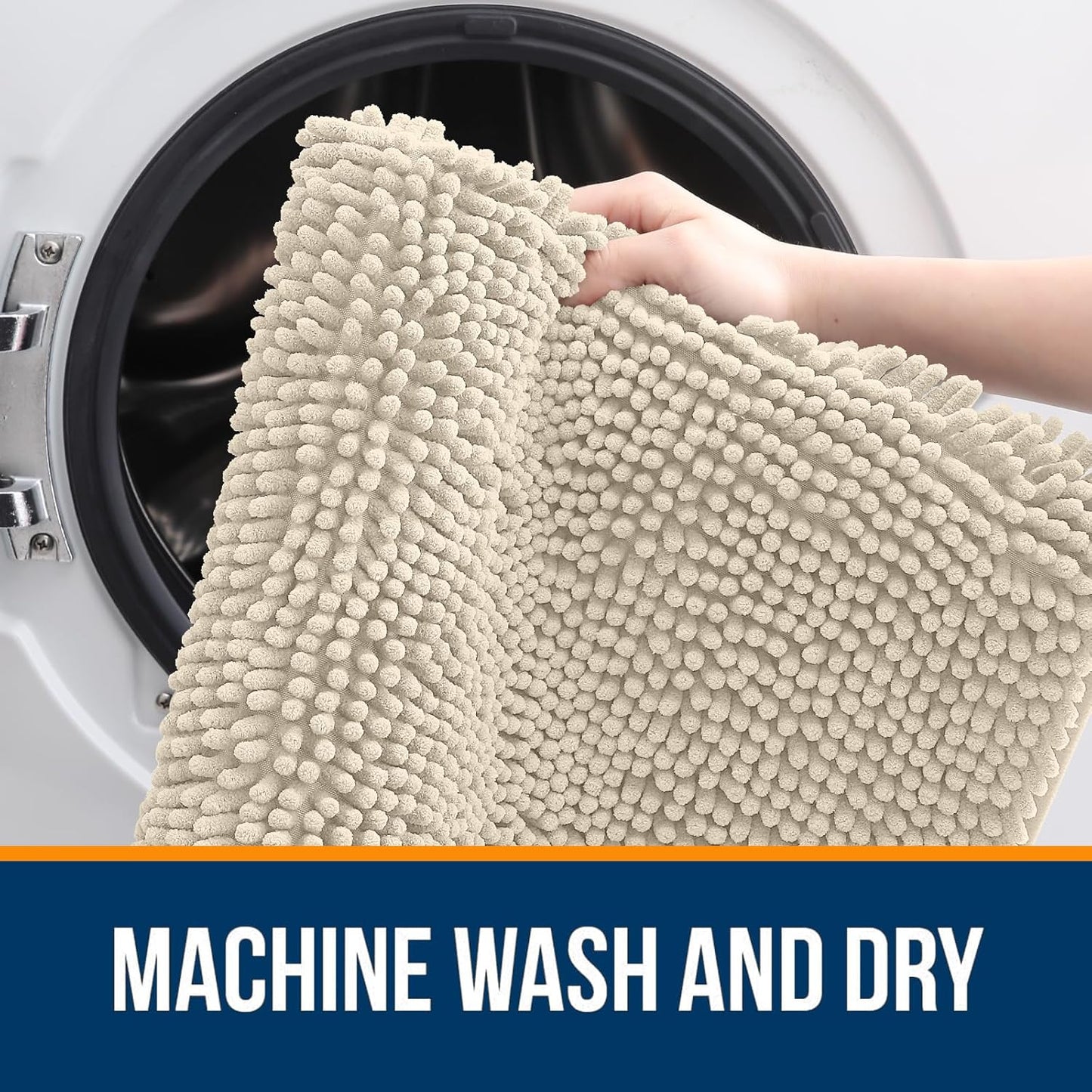 OLANLY Large Bathroom Rugs - Extra Soft Chenille Bath Mats | Quick Dry, Machine Washable, 59x35, Sand