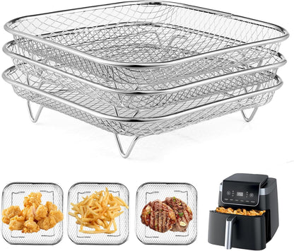 Square Air Fryer Rack - Stackable Stainless Steel Dehydrator Racks for 6-8 QT Air Fryers | Compatible with Cosori, Instant Vortex, Ninja Foodi