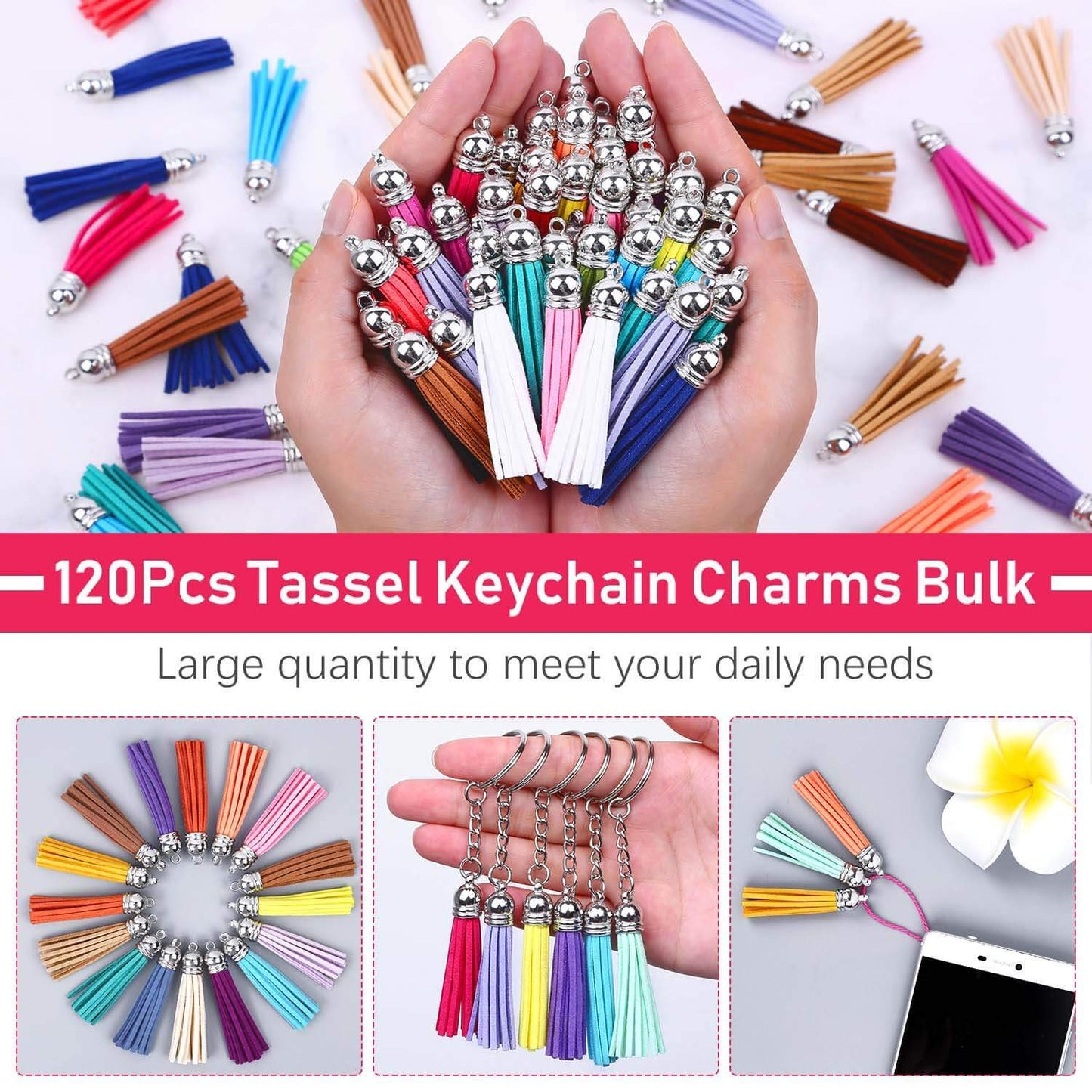 Tassels, Paxcoo 240Pcs Keychain Tassels Bulk for Jewelry Making and Crafts, Keychain Making Charms Supplies for Acrylic Blank Keychains, Bracelets and Jewelry Making