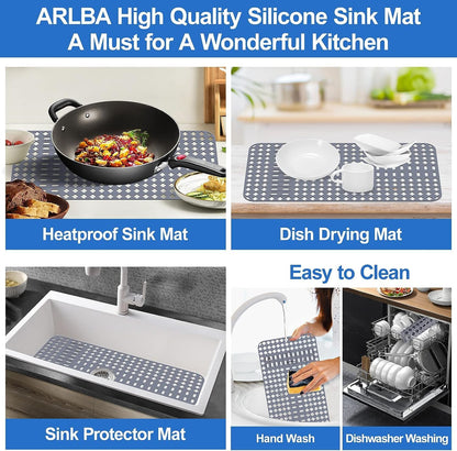 ARLBA Upgraded Silicone Sink Mat 28"x14" Sink Protectors for Kitchen Sink with Rear Drain/Center Drain,Sink Rack for Bottom of Sink, Kitchen Sink Mats for Bottom of Stainless Steel/Porcelain Sink