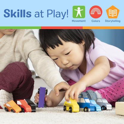 Melissa & Doug Wooden Cars Vehicle Set in Wooden Tray
