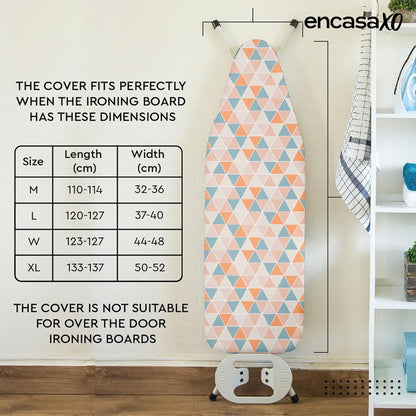 Encasa XO Ironing Board Cover and Pad - Thick 4mm Felt, Fits Medium Boards 42"x14", Stain-Safe Dye