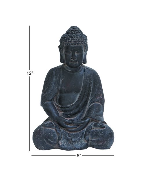 CosmoLiving by Cosmopolitan Ceramic Buddha Decorative Sculpture Meditating Home Decor Statue with Engraved Carvings and Relief Detailing, Accent Figurine 8" x 7" x 12", Gray