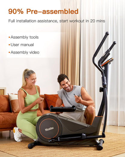 Niceday Elliptical Exercise Machine, Elliptical Machine for Home, Magnetic Elliptical Trainer with 15.5IN Stride, 16 Resistance Levels, 400LBS Loading Capacity Brown