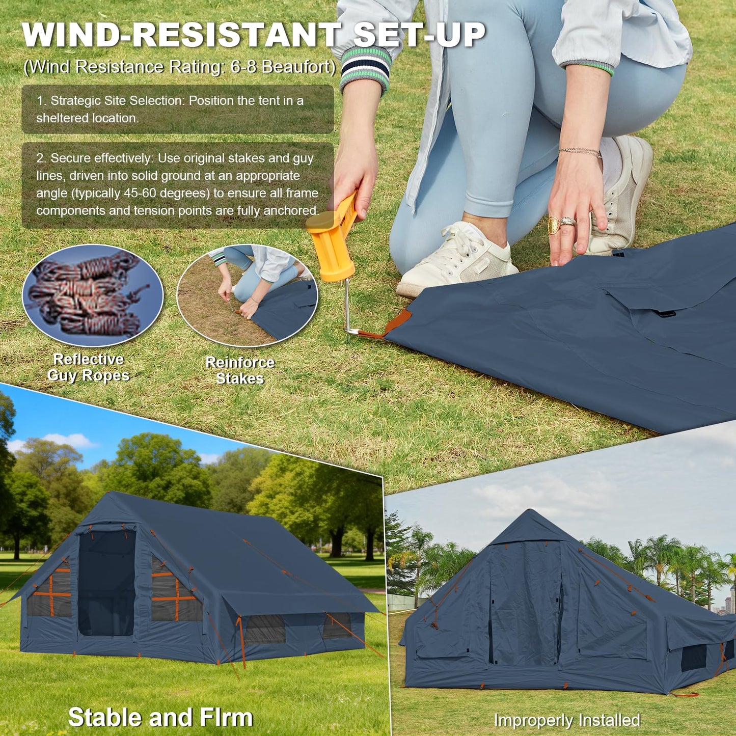8-10 Person Inflatable Camping Tent with Stove Jack, Two Room Glamping Inflatable Tents,Waterproof Hot Tent Easy Setup Blow Up Tents for Camping