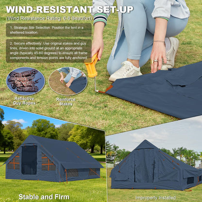 8-10 Person Inflatable Camping Tent with Stove Jack, Two Room Glamping Inflatable Tents,Waterproof Hot Tent Easy Setup Blow Up Tents for Camping