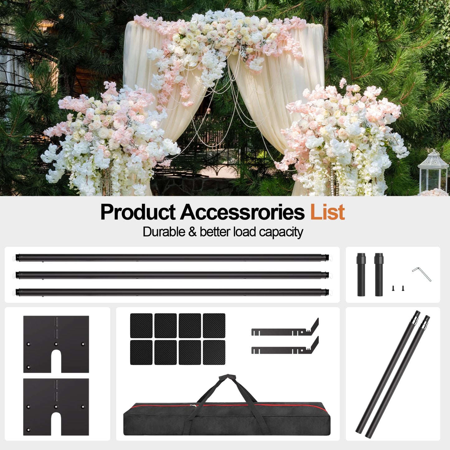 GLOSHOOTING Heavy Duty Backdrop Stand 10x10ft, Three Crossbar Pipe and Drape Backdrop Stand Kit, Adjustable Metal Frame, Background Stand for Wedding Birthday Party Decorations-Black