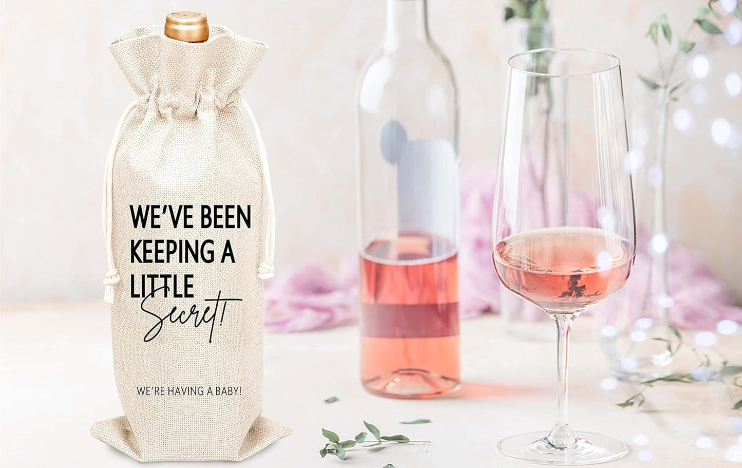 Pregnancy Announcement Wine Gift Bags, Burlap Wine Bottle Cover for New Baby, 1 Pc Wine Bag