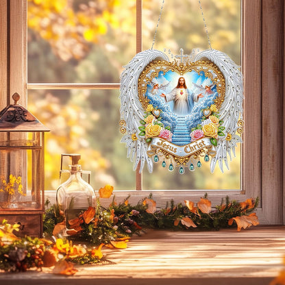 Diamond Art Hanging Kit for Adult,Special Shaped Rhinestone,DIY Acrylic Diamond Art Painting Window Pendants Home Garden Wall Hanging Kits Hanging Ornament,Double Sided (Jesus)