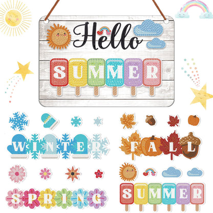MiniInflat Hello Spring Interchangeable Sign Seasonal Diamond Art Painting Kits with 20 Interchangeable Magnetic Decor Farmhouse Spring Wall Hanging Diamond Painting Sign for Home Decoration(White)