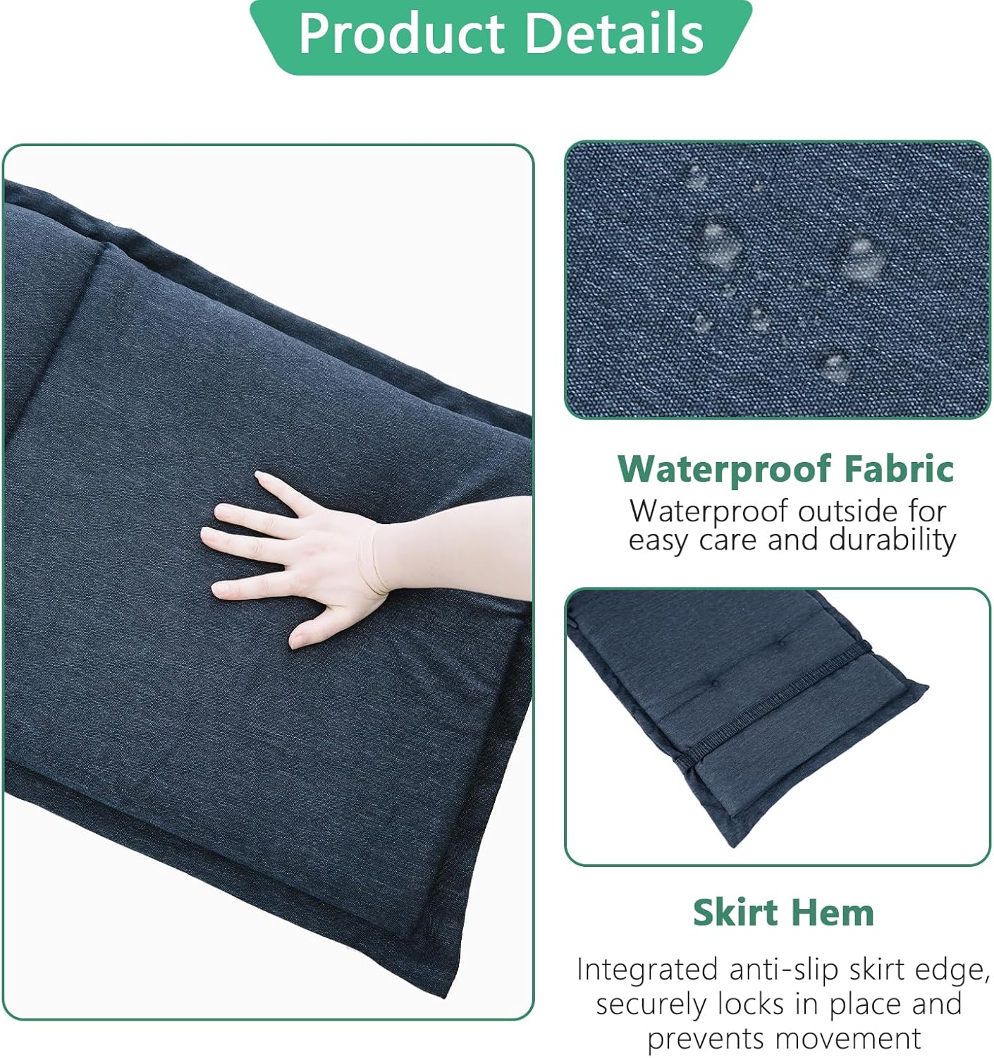 18" 42" 1.5", Set 2, Helios&Hestia Indoor High Back Rocking Chair Cushions with Back Elastic and Ties, Outdoor Dining