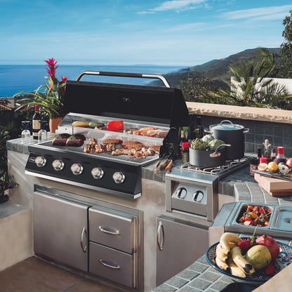 Hygrill STD Series 40-Inch Built In Grill for Natural Gas, Stainless Steel Outdoor Kitchen 5-Burner Grill Head, Black
