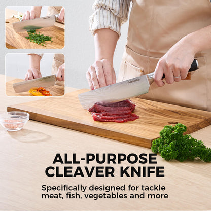 MATRLVIBE Nakiri Knife - 7” Razor Sharp Vegetable Cleaver, High Carbon Steel Kitchen Knife,Multipurpose Japanese Chef Knife for Meat Chopping with Premium Pakkawood Handle, Gift box and Sheath