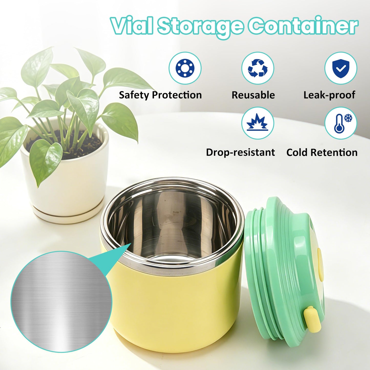 3ml Vial Storage Cooler Container with Soft Insert & Ice Pack, Long-Lasting Cooling, Portable Travel Case for Peptide & Diabetic Drugs, Holds 21 Vials, Yellow (No Vials Included)