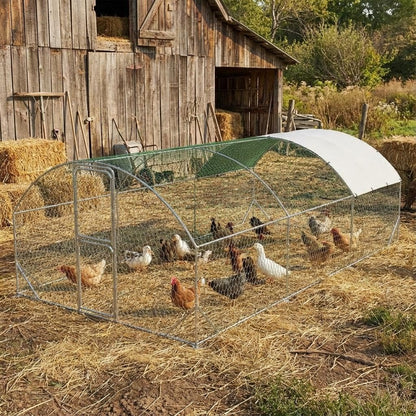 Large Metal Chicken Coop, Chicken Runs for Yard with Cover, Large Chicken Run with Double Door and Upgrade Tri-Supporting, for Outdoor Farm Yard (9.8'L x 19.7'W x 6.6'H)