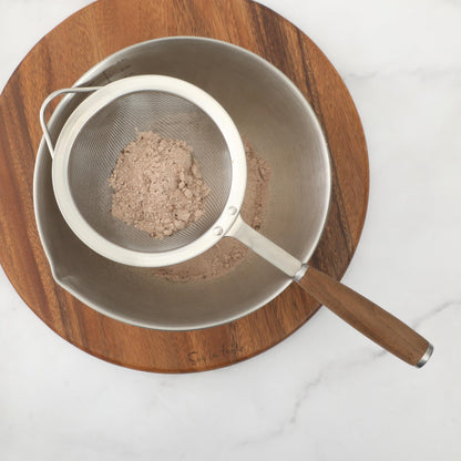 Sur La Table Kitchen Essential Walnut & Co. Stainless Steel W/Walnut Handle 5.5 Inch Mesh Strainer and Sifter