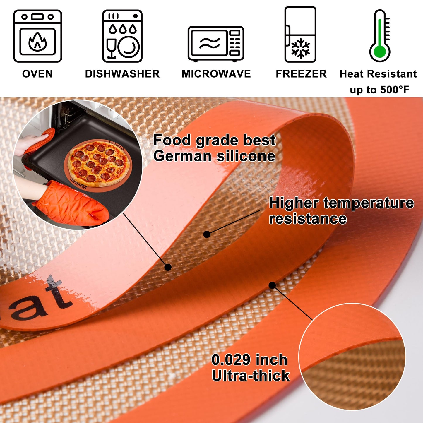MMmat Silicone Baking Mats Set of 2 Round Non-Stick Reusable Air Fryer Linner - Best German Silicone - 12 inch