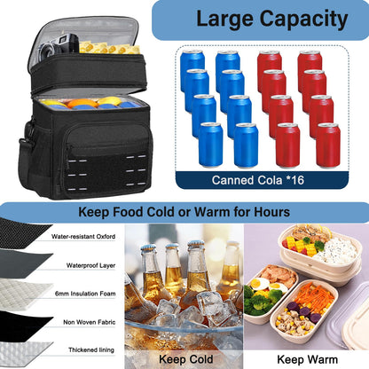 Lunch Box Cooler Bag - Tactical Insulated Lunchbox for Men - Large Soft Expandable Lunch Pail for Adults Work Outdoor Shifts Trips Black 16L