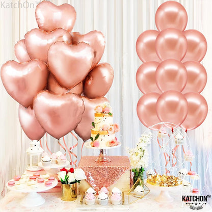 KatchOn Pack of 20 Big Rose Gold Heart Balloons - 18 Inch Rose Gold & Blush Pink Heart Shaped Balloons for Valentines &