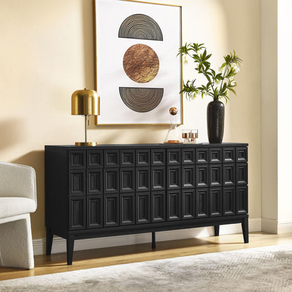 Modway Samos 62 Inch Retro Modern Sideboard with Storage in Black - Geometric Door Design Buffet Cabinet for Dining Room, Hallway, Living Room - Media Console Stand for Wall-Mounted TVs