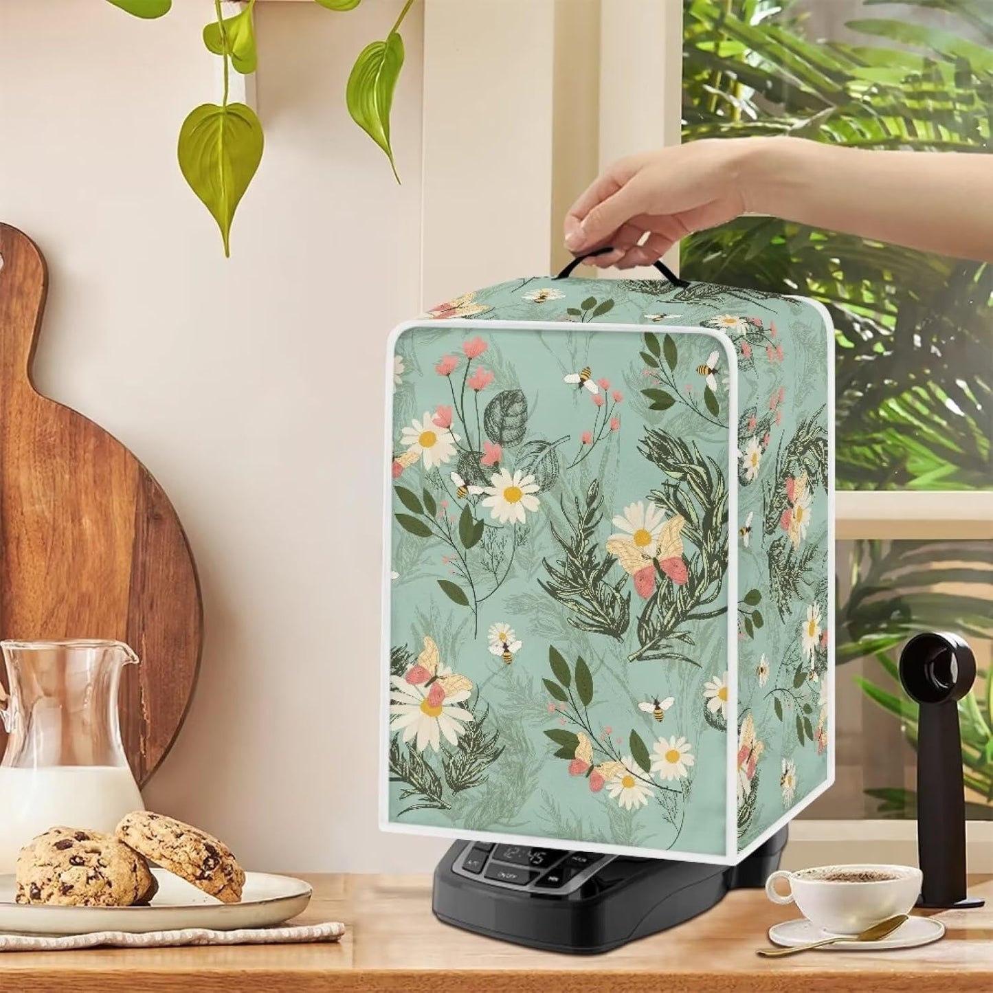 Coffee Maker Cover - Kitchen Appliances Protector for Most Standard Coffee Makers, Dust Cover with Daisy Leaf Design