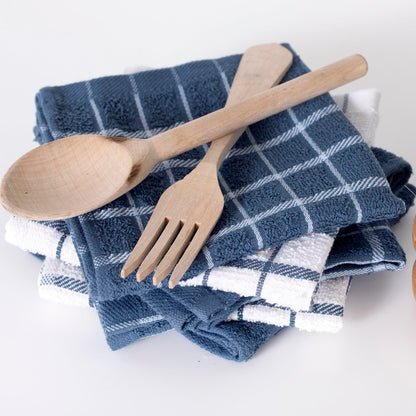 Ritz Premium 100% Cotton Terry Check Kitchen Dish Cloths - Highly Absorbent, Super Soft, Long-Lasting, 12"x12", 6-Pack, Federal Blue