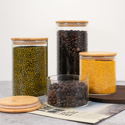 2PCS Glass Storage Jars with Airtight Lids,32 fl oz (950ml) Cute Clear Storage container with bamboo Lid,Glass Pantry Canister for Beans, Rice,Sugar,Cookie Coffee (N-Clear-2PCS-32FL OZ/950ML)
