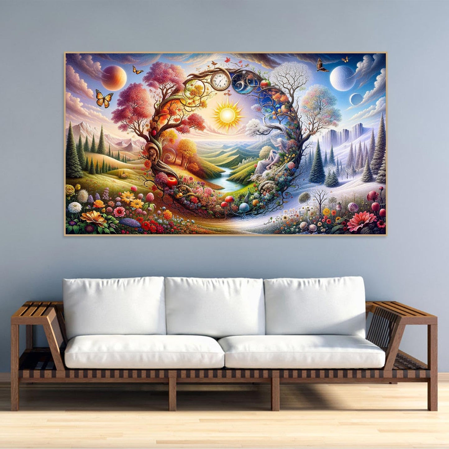 5D Large Diamond Art Painting,Four Season Diamond Art Kits for Adults,DIY Full Drill Crystal Rhinestone Arts and Crafts,Butterfly Flowers Art Painting with Diamond Home Wall Decor 27.5 X 15.7inch