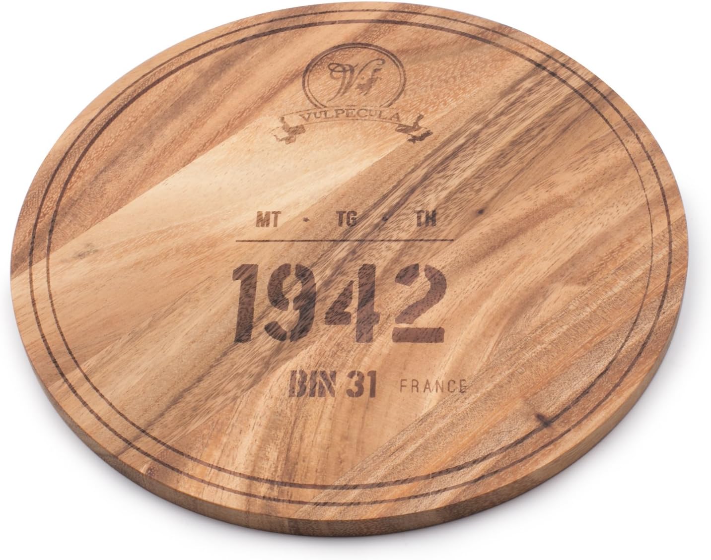 Ironwood Gourmet Engraved Multi-Use Circle Serving Board, 0.5 x 9 x 9 inches, 1942 Wine Barrel Design