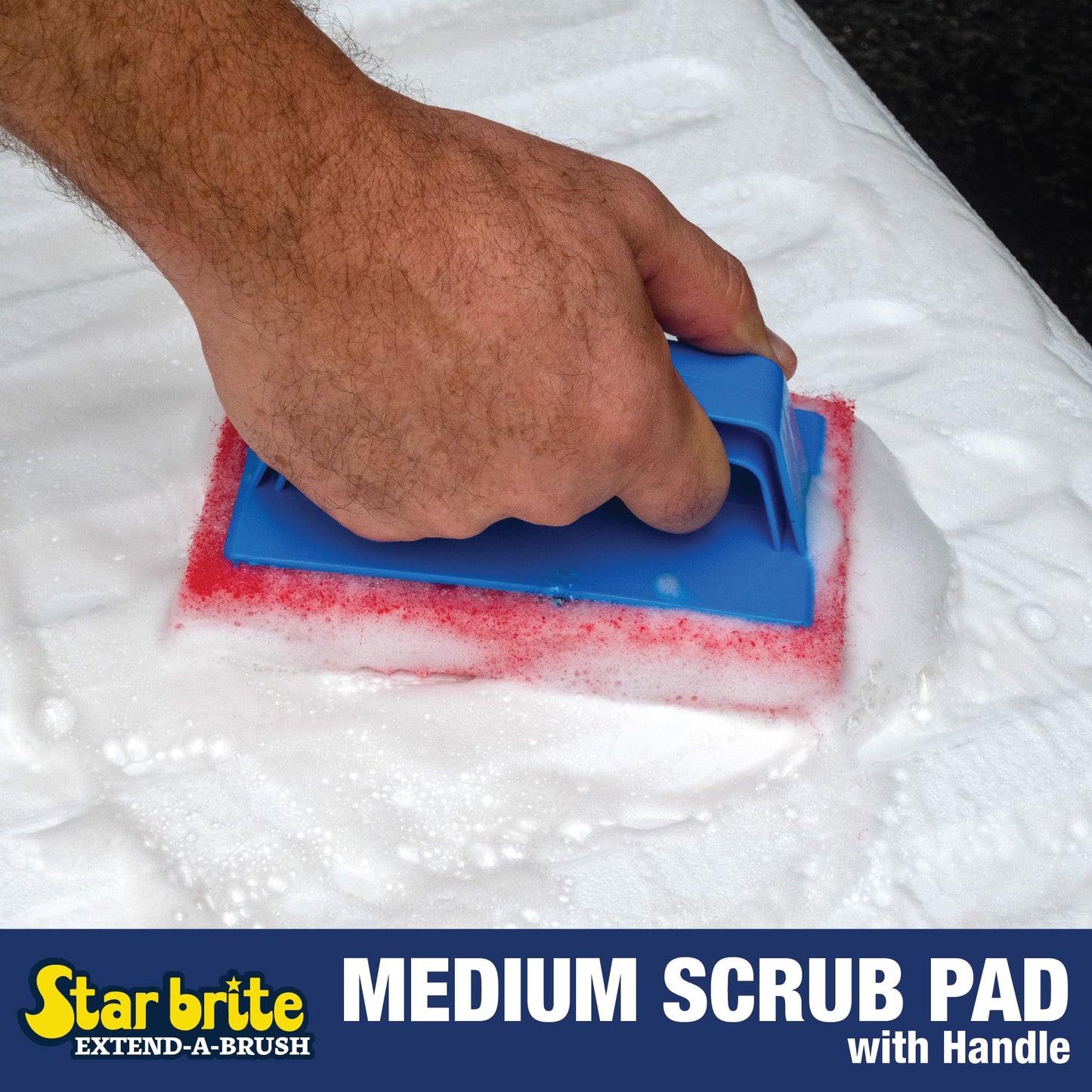 STAR BRITE Medium Red Scrub Pad with Interchangeable Handle - Versatile Cleaning for Most Tasks Including Aluminum Restoration, Teak & Fine Wood Cleaning (Red) Medium (040130)