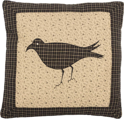 VHC Brands Kettle Grove Pillow Crow 16x16 Country Primitive Bedding Accessory, Black and Creme