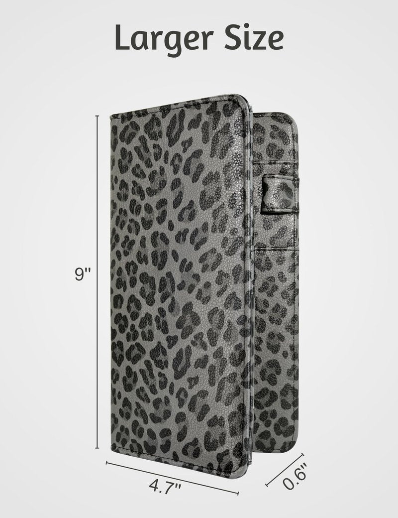 Server Book for Waitress Book with Zipper Pocket and Magnetic Closure, 5"×9" Grey Leopard Cute Server Wallet with Money Pocket, Restaurant Waitstaff Organizer Fit Server Apron