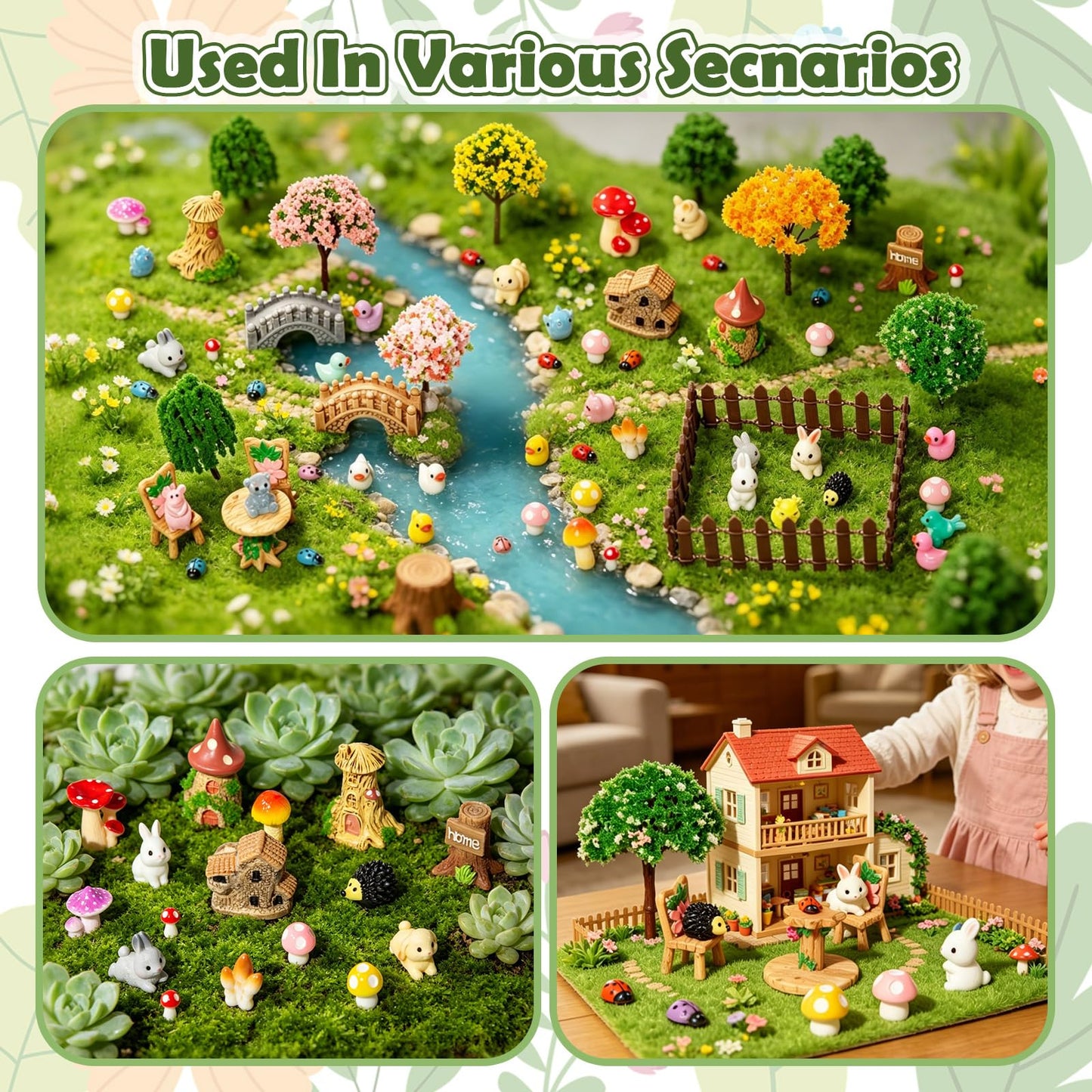 65 Pcs Mini Fairy Garden Accessories, Resin Ornaments Kit with Bridge, Mushroom, Fence, Animals for DIY Bonsai, Potted Plants & Tabletop Landscape Decor