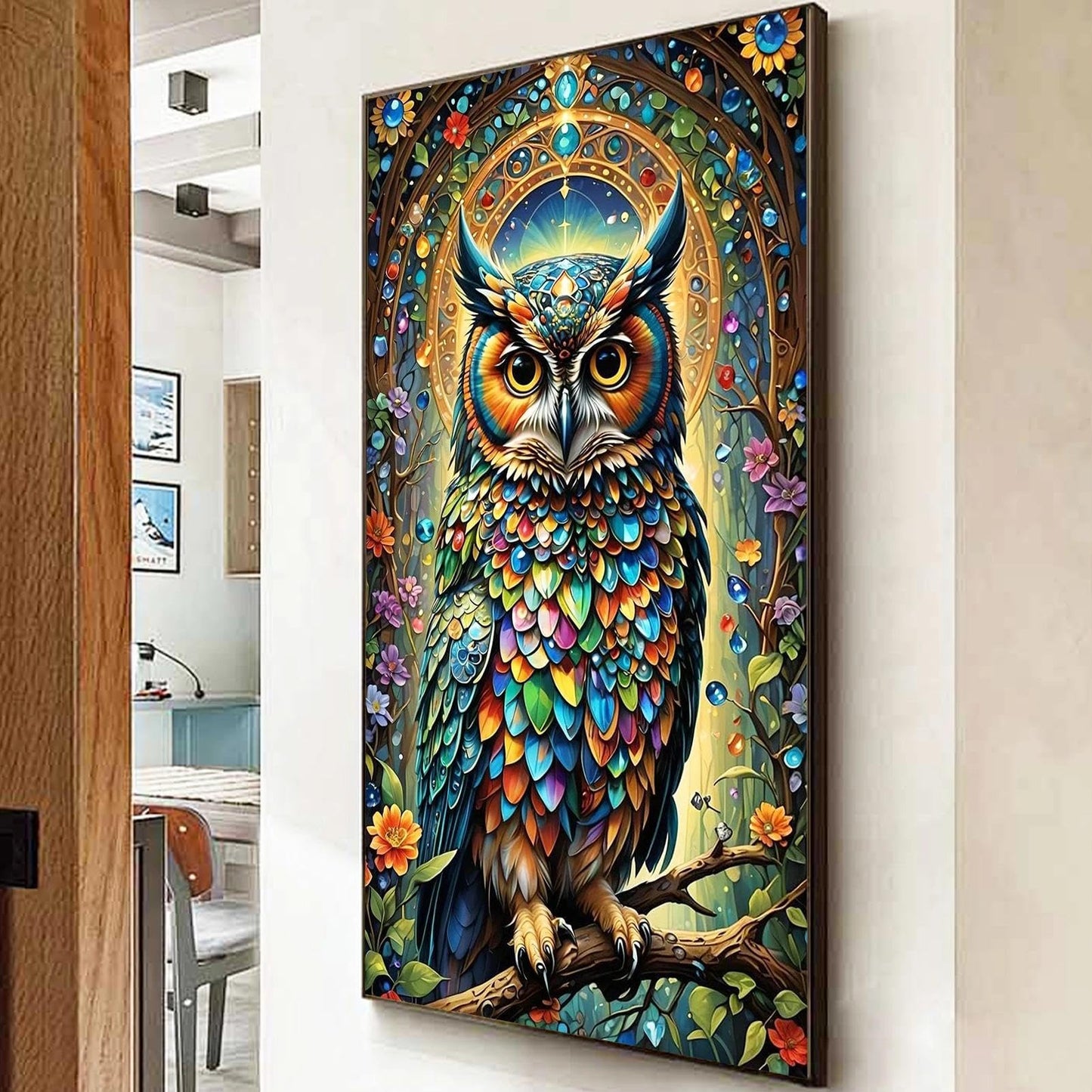 JATOK Large Diamond Art Kits for Adults, Full Round Drill Owl 5D Diamond Painting Kits for Beginners, DIY Gem Art Crafts Picture for Gift Home Wall Decor, 40x70cm/15.7x27.5inch