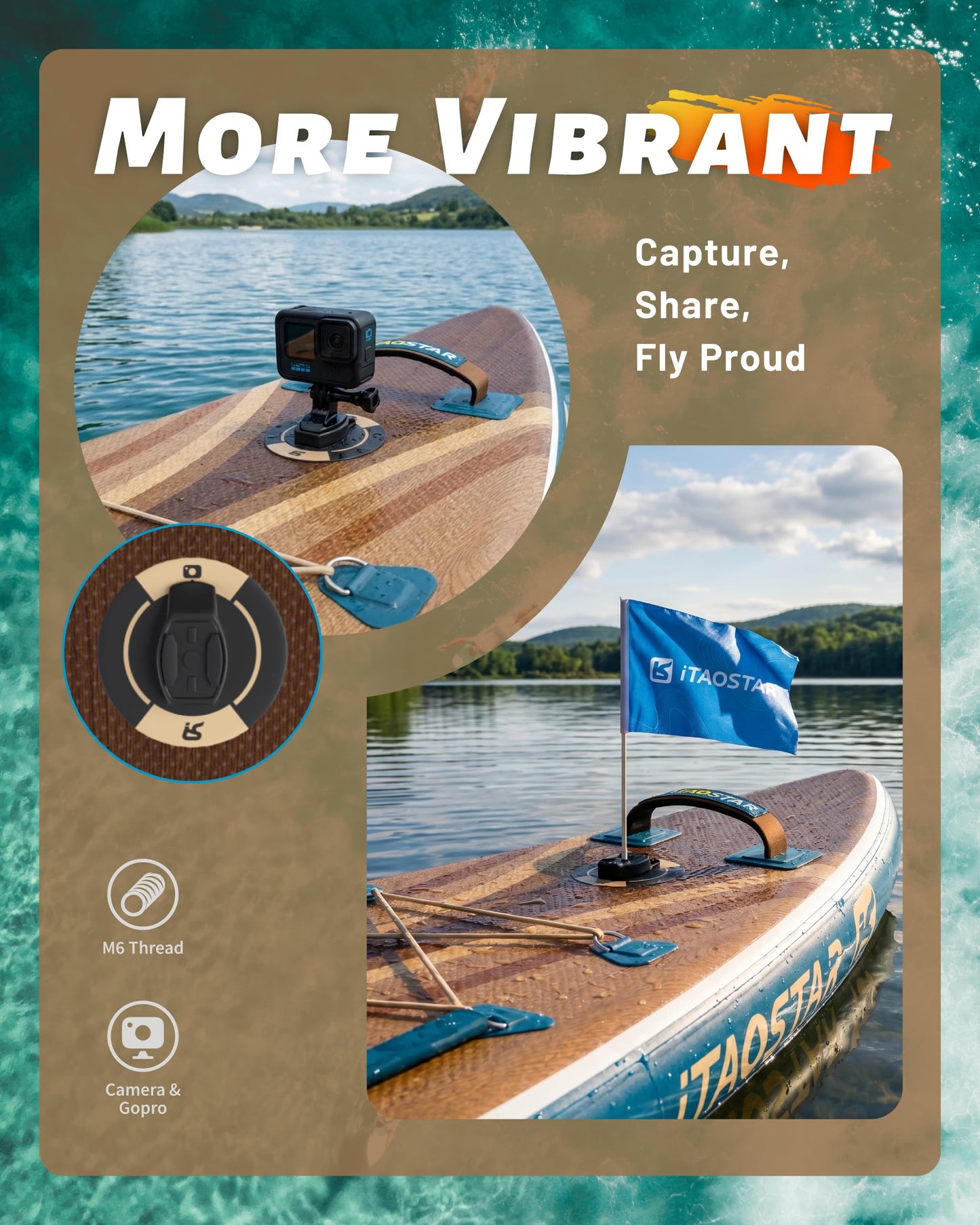 iTAOSTAR W02A Wood Inflatable Paddle Board Stand Up Paddleboard for Beginner Inflatable Paddle Board Wood Grain