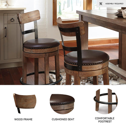 Signature Design by Ashley Pinnadel Bar Stool, Swivel Counter Height Stool Chair With Faux Leather Seat, Wood and Metal Frame for Kitchen Island With Seating, Light Brown