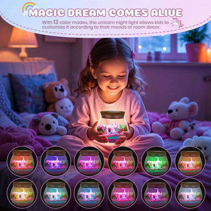 Nicella Unicorn Light-Up Terrarium Kit for Kids - LED Night Light Birthday Gift for Girls Ages 4 5 6 7 8-12 Year Old - Unicorn Toys for Girls - DIY Arts and Crafts Kit for Kids - Best Presents