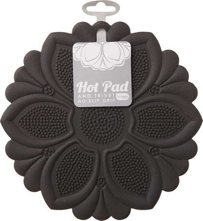 Talisman Designs No-Slip Grip Silicone Hot Pad & Trivet - Black, Set of 1