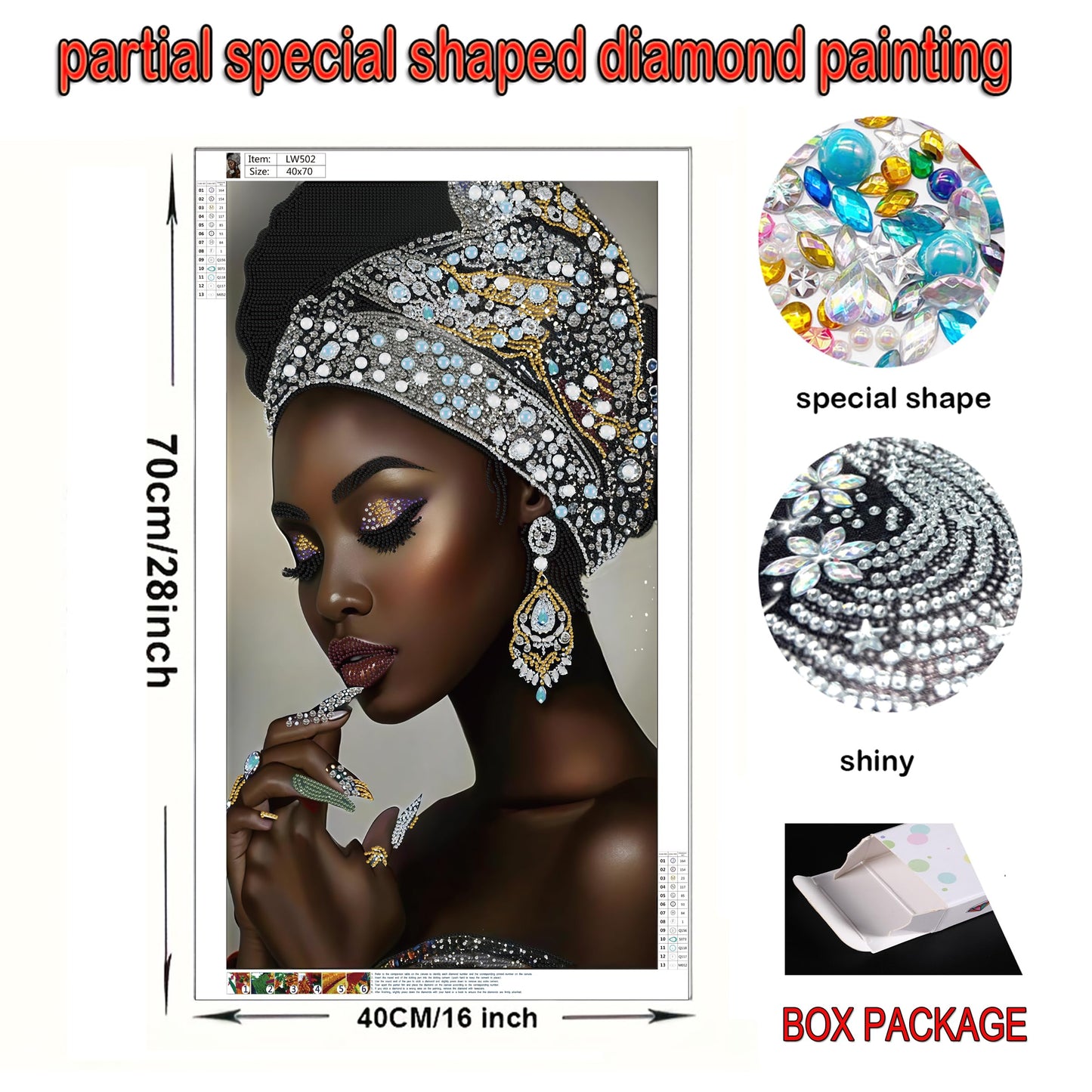 KUFWKEY African Diamond Art Kits for Adults,Partial 5D Diamond Painting kit,Special Shaped Diamond Art,Sparkling gem Art,Woman Diamond dots Kits,DIY Mosaic Kits,Home Decor,Big Size 16X28 inch